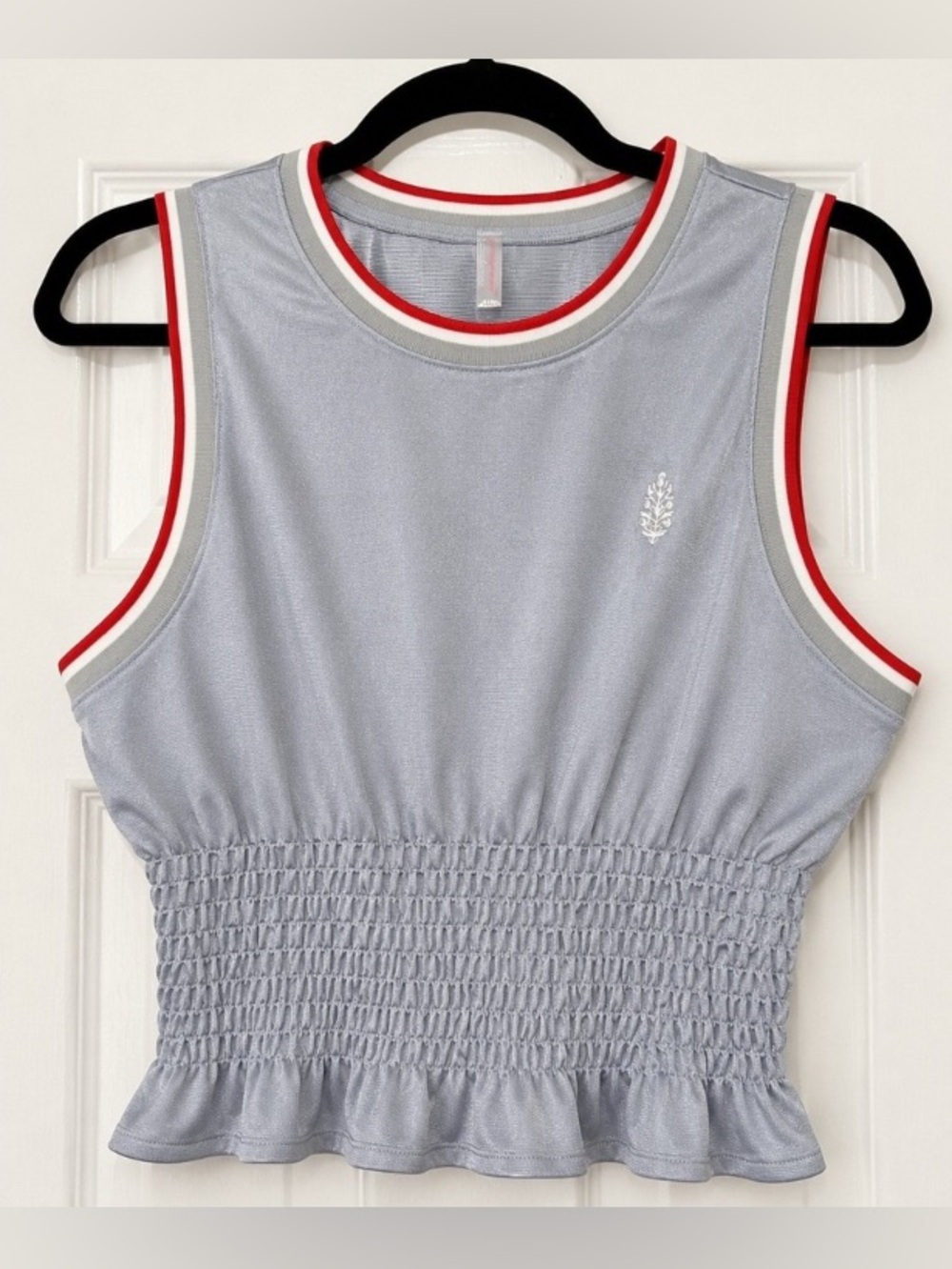 Smocked Hem Athletic Tank Top in Light Blue with Contrast Trim